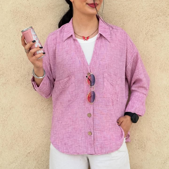 مانتو شومیزی دکمه چوبی مدل شبنم